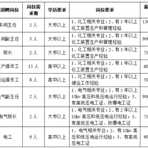 寧夏九泓化工科技有限公司招聘75人公告